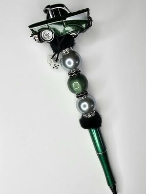 Green Vintage Car Beaded Pen with Gray & Green Accents